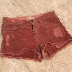 Current Elliot pink distressed shorts